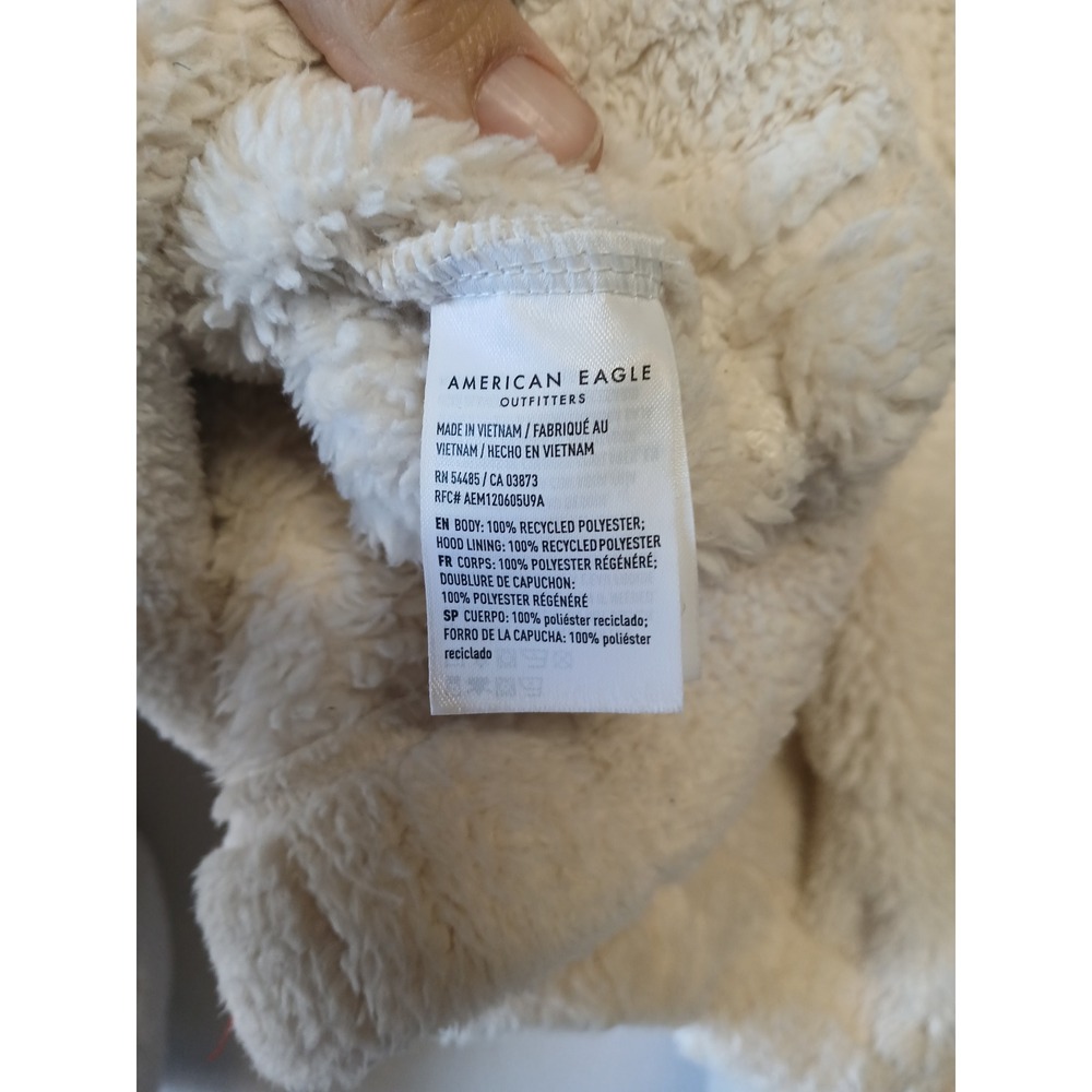Fuzzy cozy checkered american eagle cropped hoodie 1/2 zip plush lounge cream - Picture 7 of 9